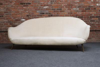 Gio Ponti Vintage Italian Modern Curved Sofa on Brass Splayed Legs