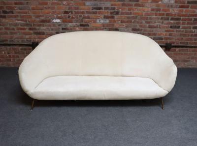 Gio Ponti Vintage Italian Modern Curved Sofa on Brass Splayed Legs