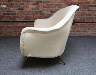 Gio Ponti Vintage Italian Modern Curved Sofa on Brass Splayed Legs