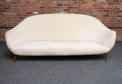 Gio Ponti Vintage Italian Modern Curved Sofa on Brass Splayed Legs