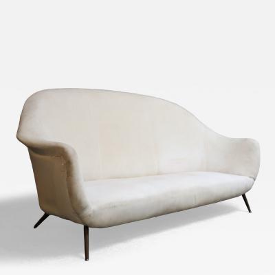 Gio Ponti Vintage Italian Modern Curved Sofa on Brass Splayed Legs