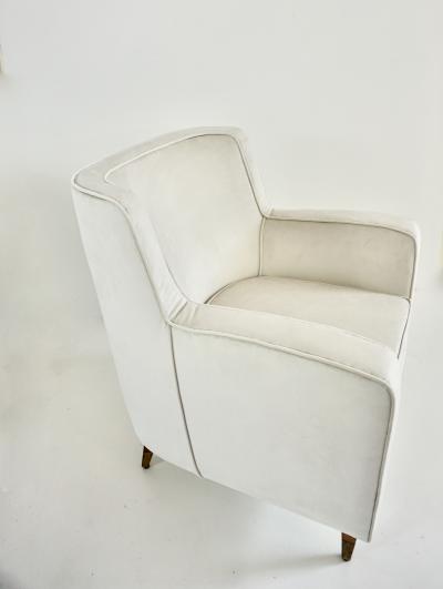 Gio Ponti pair of GIO PONTI armchairs white velvet brass feet for private residence 1955