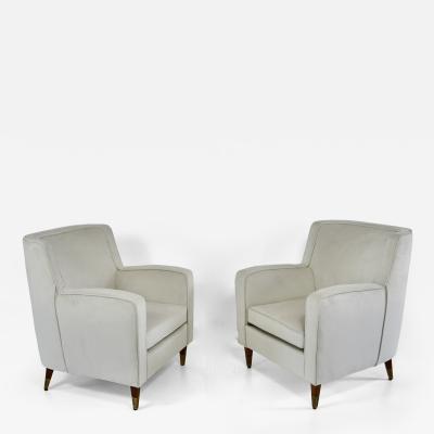 Gio Ponti pair of GIO PONTI armchairs white velvet brass feet for private residence 1955