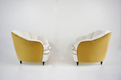 Gio Ponti pair of Gio Ponti velvet bicolor white and yellow armchairs Casa Giardino 1940