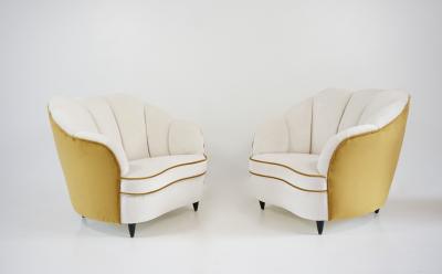 Gio Ponti pair of Gio Ponti velvet bicolor white and yellow armchairs Casa Giardino 1940