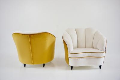 Gio Ponti pair of Gio Ponti velvet bicolor white and yellow armchairs Casa Giardino 1940