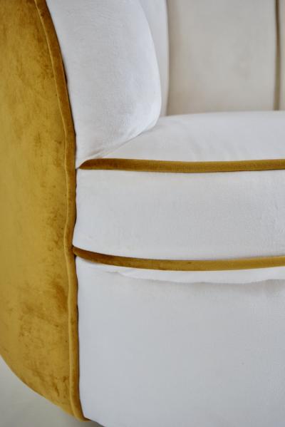 Gio Ponti pair of Gio Ponti velvet bicolor white and yellow armchairs Casa Giardino 1940