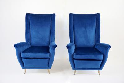 Gio Ponti pair of blu velvet Gio Ponti bergere wingback armchairs by ISA 1950