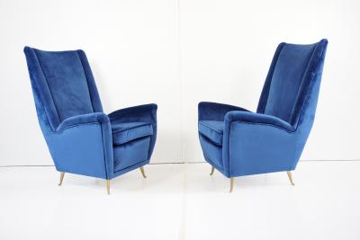 Gio Ponti pair of blu velvet Gio Ponti bergere wingback armchairs by ISA 1950
