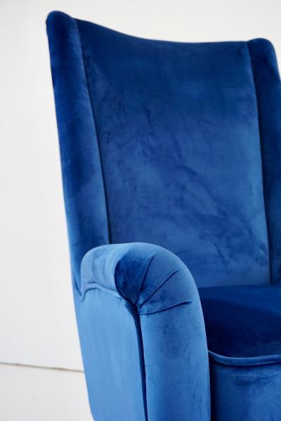 Gio Ponti pair of blu velvet Gio Ponti bergere wingback armchairs by ISA 1950