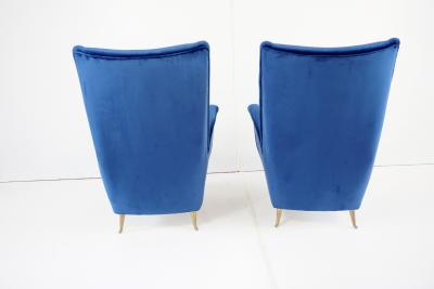 Gio Ponti pair of blu velvet Gio Ponti bergere wingback armchairs by ISA 1950