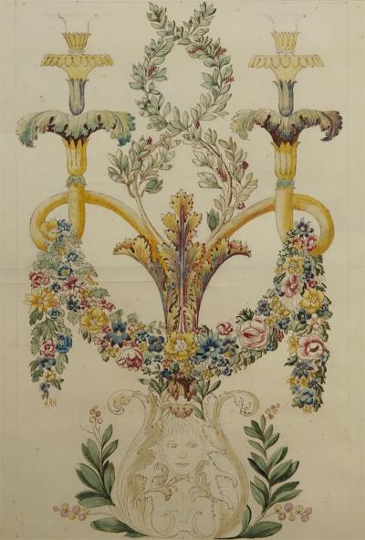Giocondo Albertolli A very rare wall light design in watercolor attributed to Giocondo Albertolli
