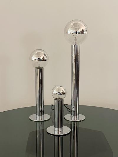 Gioffredo Reggiani Italian Space Age Chrome Pillar Lamps a Set of 3