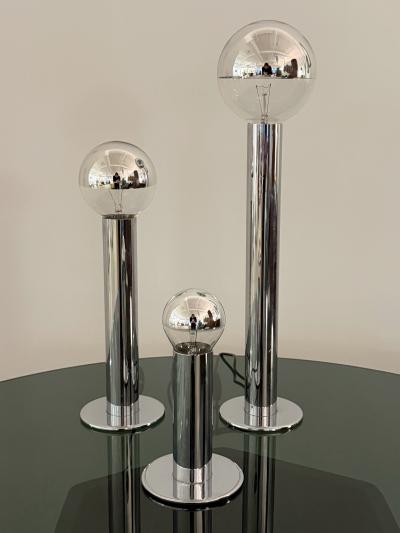 Gioffredo Reggiani Italian Space Age Chrome Pillar Lamps a Set of 3