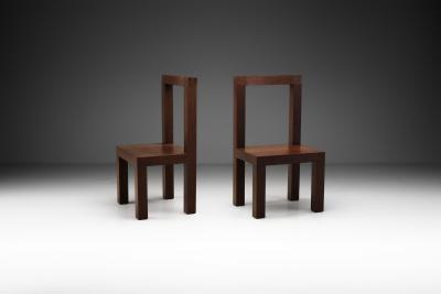 Giorgio Armani Chestnut Constructivist Side Chairs Italy 1990s