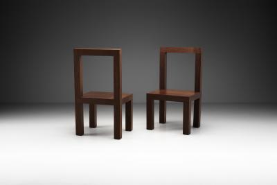 Giorgio Armani Chestnut Constructivist Side Chairs Italy 1990s