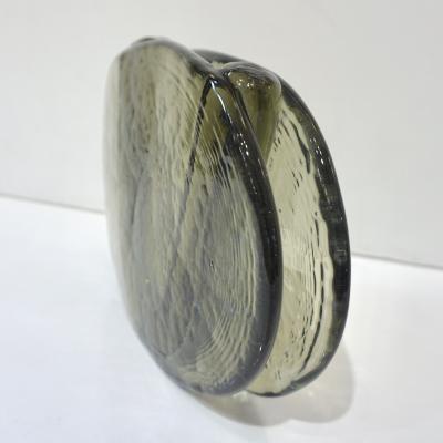 Giorgio Ferro 1970s Vintage Abstract Italian Smoked Amber Murano Glass Oval Flower Vase