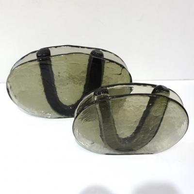 Giorgio Ferro 1970s Vintage Abstract Italian Smoked Amber Murano Glass Oval Flower Vase