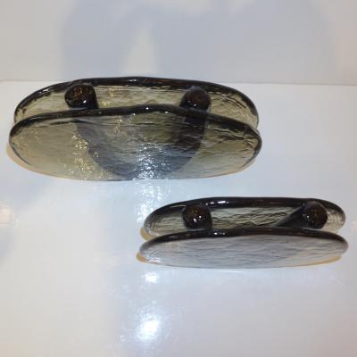 Giorgio Ferro 1970s Vintage Abstract Italian Smoked Amber Murano Glass Oval Flower Vase