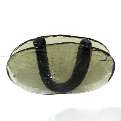 Giorgio Ferro 1970s Vintage Abstract Italian Smoked Black Murano Glass Oval Flower Vase