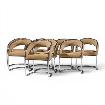 Giotto Stoppino Giotto Stoppino Style Mid Century Chrome Dining Chairs Set of 8