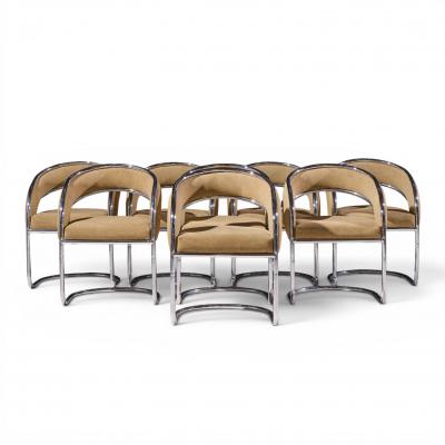 Giotto Stoppino Giotto Stoppino Style Mid Century Chrome Dining Chairs Set of 8