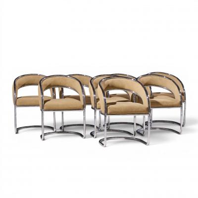 Giotto Stoppino Giotto Stoppino Style Mid Century Chrome Dining Chairs Set of 8