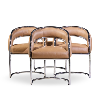 Giotto Stoppino Giotto Stoppino Style Mid Century Chrome and Leather Dining Chairs Set of 4