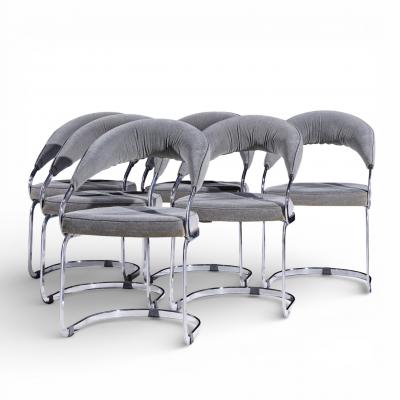 Giotto Stoppino Giotto Stoppino for Kartell Italian Chrome Cantilever Dining Chairs Set of 6