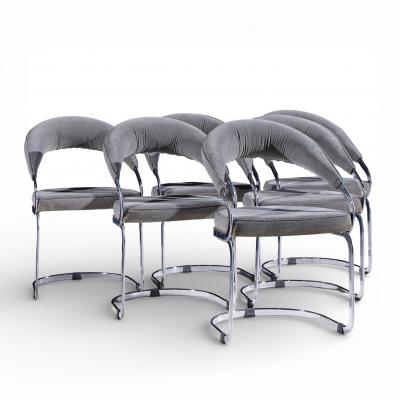 Giotto Stoppino Giotto Stoppino for Kartell Italian Chrome Cantilever Dining Chairs Set of 6