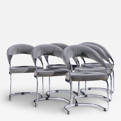 Giotto Stoppino Giotto Stoppino for Kartell Italian Chrome Cantilever Dining Chairs Set of 6