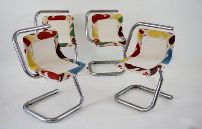 Giotto Stoppino Giotto Stoppino four tubular Chrome Chairs Velvet and Ikat named cobra 1970