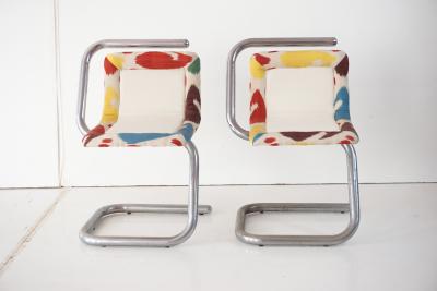Giotto Stoppino Giotto Stoppino four tubular Chrome Chairs Velvet and Ikat named cobra 1970