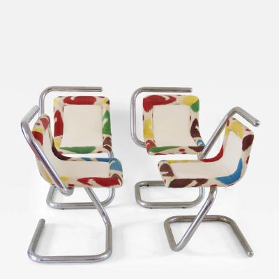 Giotto Stoppino Giotto Stoppino four tubular Chrome Chairs Velvet and Ikat named cobra 1970