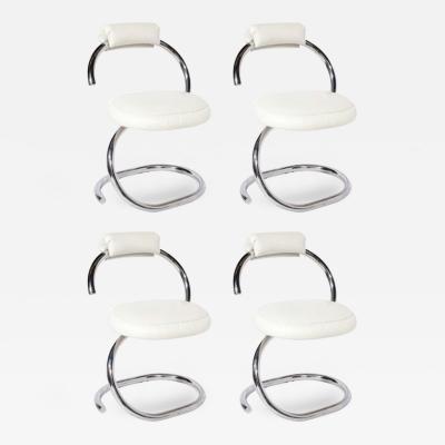 Giotto Stoppino Set of Four Cobra Chairs in Curved Chrome White Leather by Giotto Stoppino