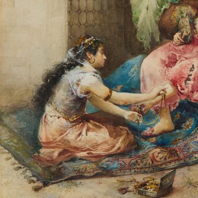 Giovanni Antonio Raggi Orientalist watercolour of a woman and her maid by Giovanni Antonio Raggi