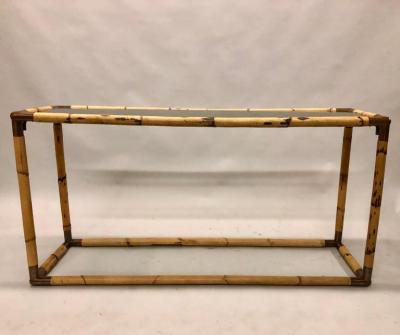Giovanni Banci 2 Italian Midcentury Bamboo or Rattan and Glass Consoles or Sofa Tables by Banci