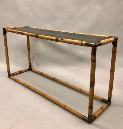 Giovanni Banci 2 Italian Midcentury Bamboo or Rattan and Glass Consoles or Sofa Tables by Banci