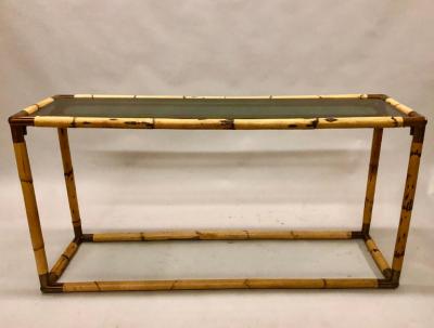 Giovanni Banci 2 Italian Midcentury Bamboo or Rattan and Glass Consoles or Sofa Tables by Banci