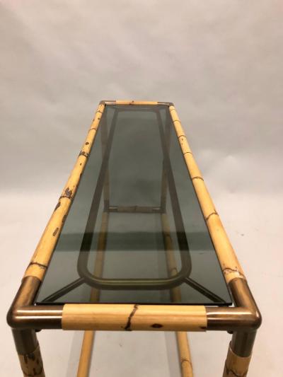 Giovanni Banci 2 Italian Midcentury Bamboo or Rattan and Glass Consoles or Sofa Tables by Banci