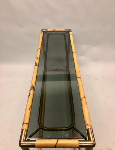 Giovanni Banci 2 Italian Midcentury Bamboo or Rattan and Glass Consoles or Sofa Tables by Banci