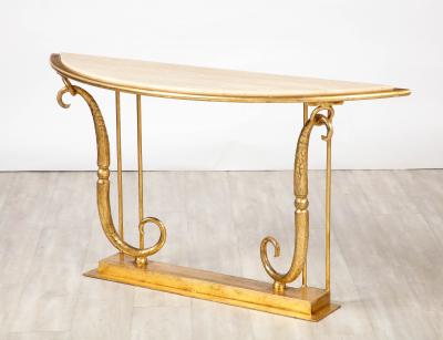Giovanni Banci Giovanni Banci Neoclassical Gilt Iron Travertine Console Table Italy 1970