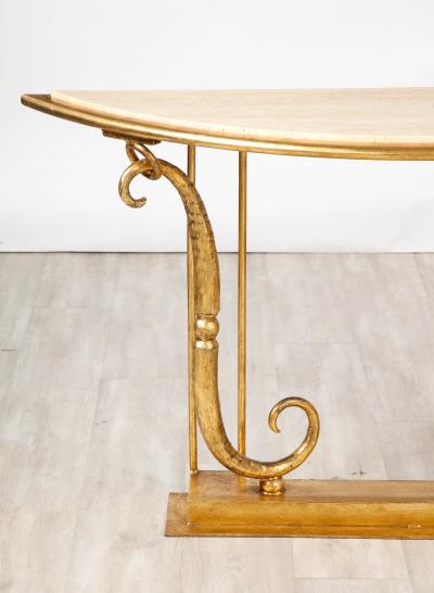 Giovanni Banci Giovanni Banci Neoclassical Gilt Iron Travertine Console Table Italy 1970
