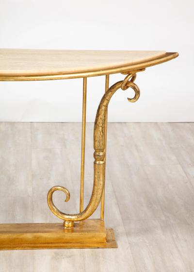 Giovanni Banci Giovanni Banci Neoclassical Gilt Iron Travertine Console Table Italy 1970