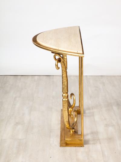 Giovanni Banci Giovanni Banci Neoclassical Gilt Iron Travertine Console Table Italy 1970