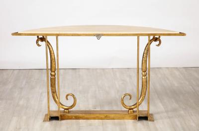 Giovanni Banci Giovanni Banci Neoclassical Gilt Iron Travertine Console Table Italy 1970
