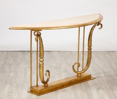 Giovanni Banci Giovanni Banci Neoclassical Gilt Iron Travertine Console Table Italy 1970