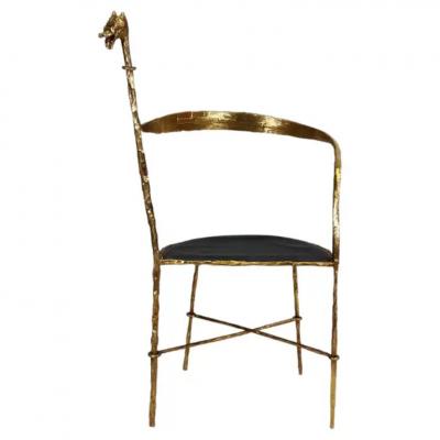 Giovanni Banci Italian Modern Craftsman Gilt Hammered Iron Chair by Giovanni Banci for Hermes