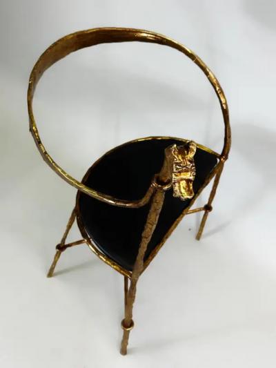 Giovanni Banci Italian Modern Craftsman Gilt Hammered Iron Chair by Giovanni Banci for Hermes