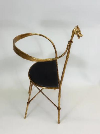 Giovanni Banci Italian Modern Craftsman Gilt Hammered Iron Chair by Giovanni Banci for Hermes